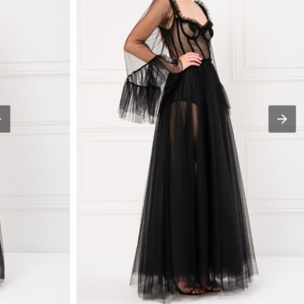 Kikiriki Black Sheer Tulle Layered Goth Gown Maxi! NEW